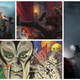 From left: God of War: The Card Game, Pathfinder’s new expansion, Alien: The Roleplaying Game, and the latest Choose Your Own Adventure game.